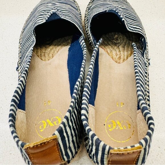 EXE Espadrille Nautical Navy White Striped Marine Shoes Flats  Boho Beachy Sz 41 - Picture 12 of 12
